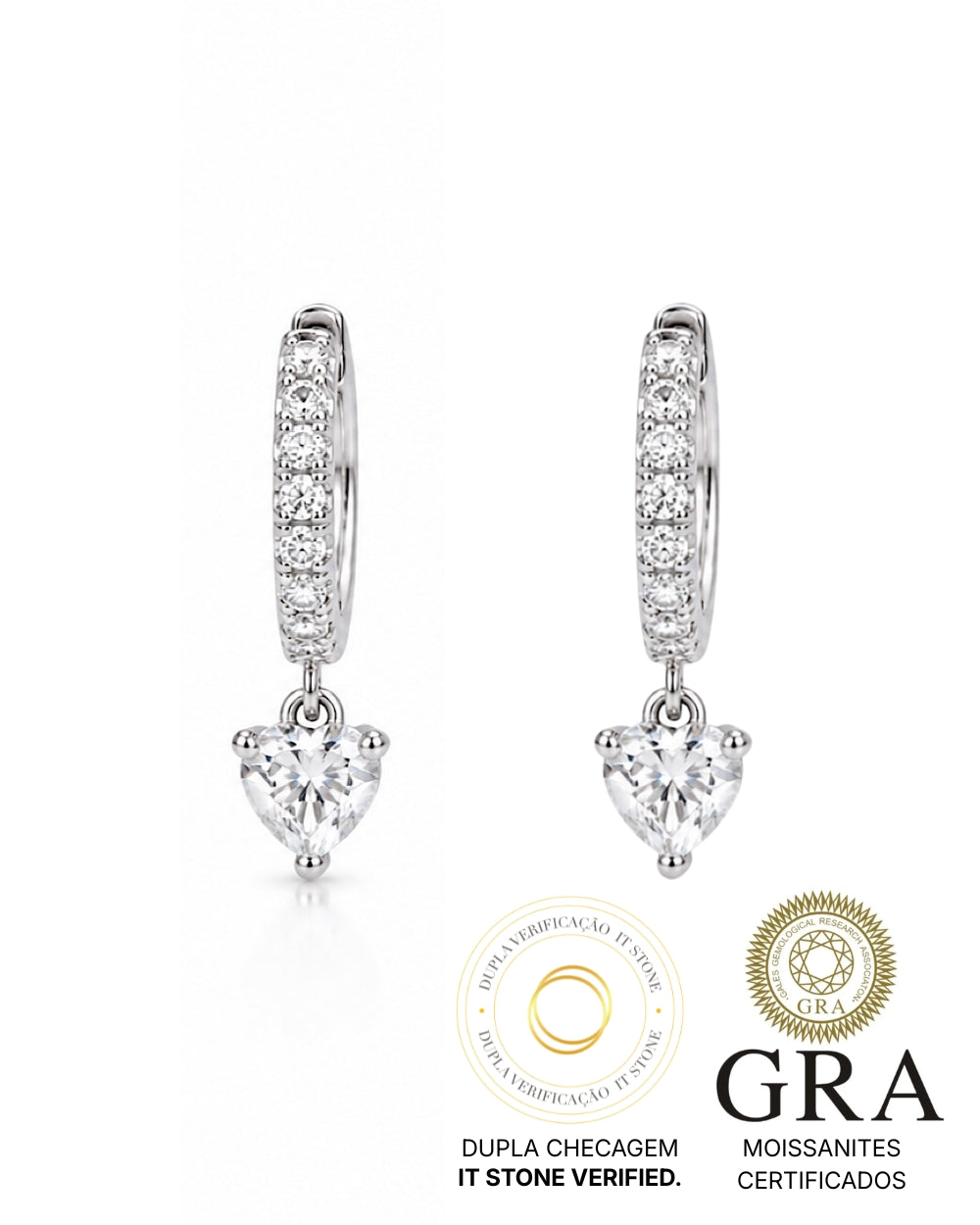 Argola Pendente Heart Moissanite