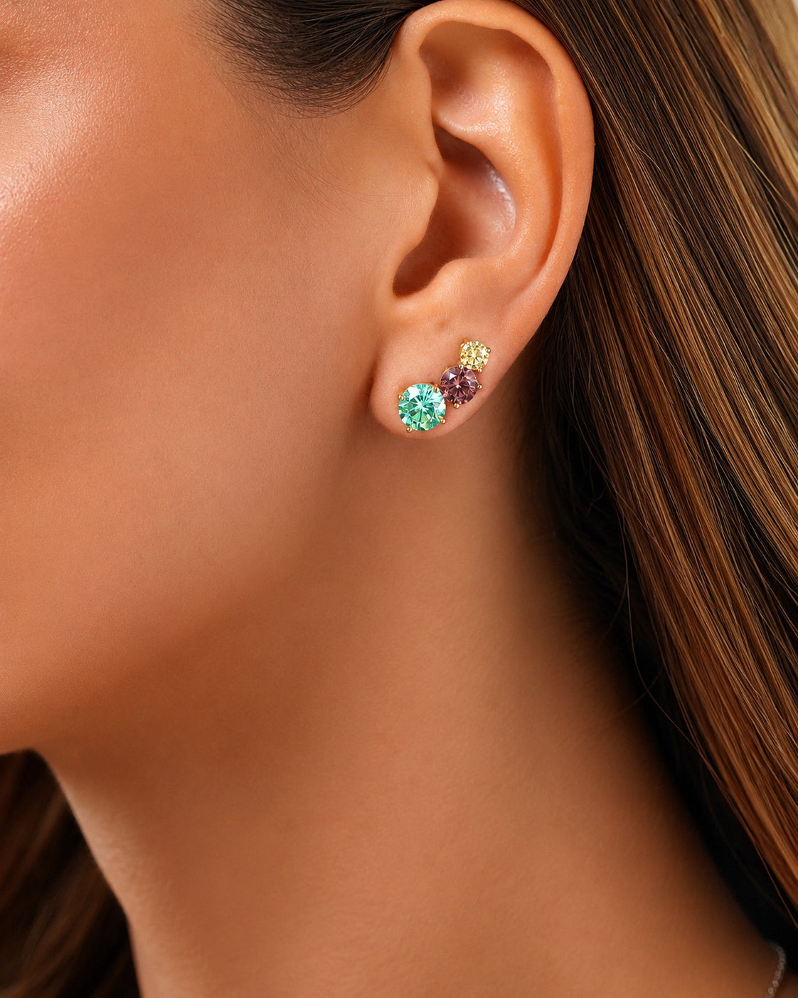Ear Cuff Aurora Turmalina, Rodholite e Fancy Yellow