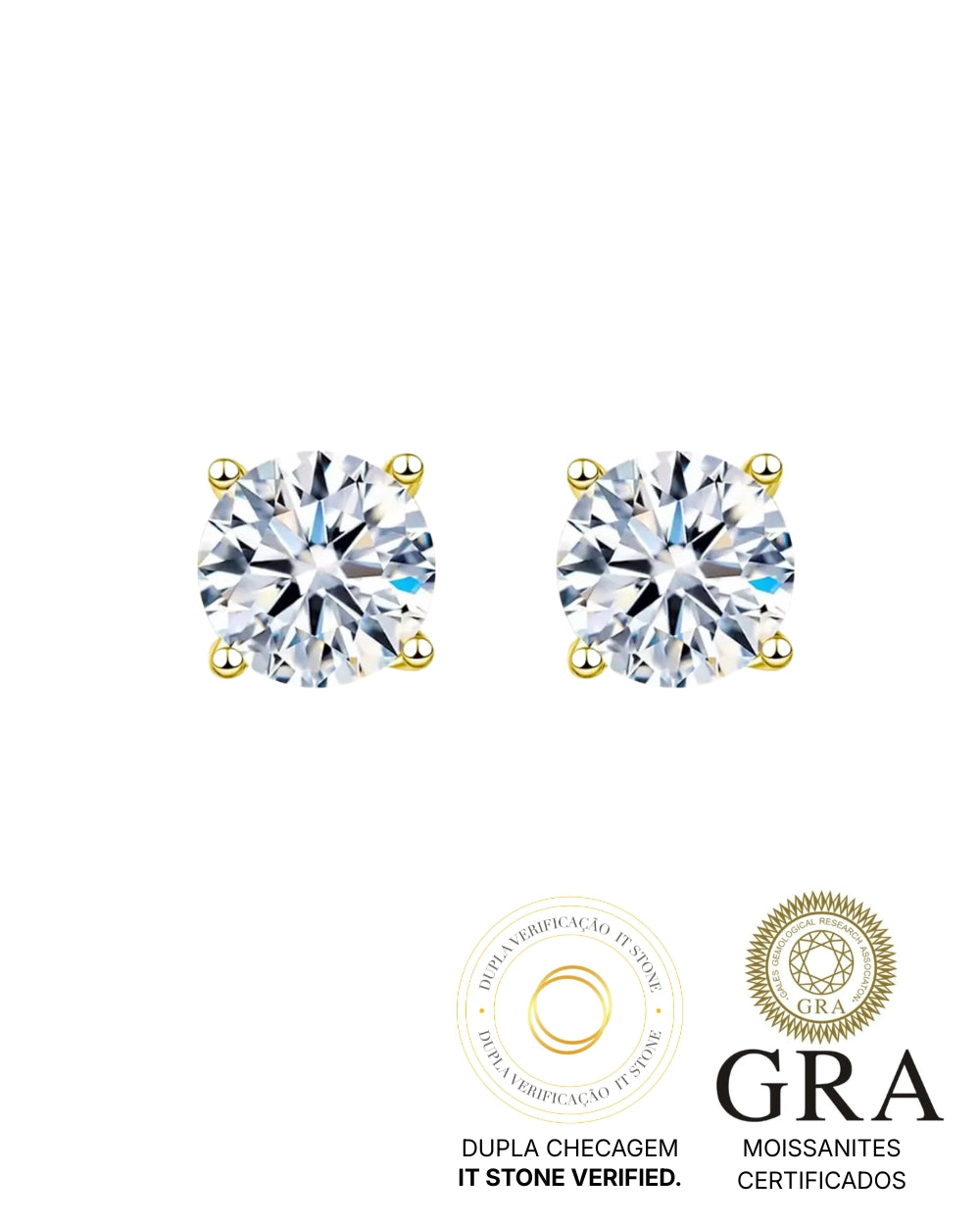 Brinco Solitário Clássico Moissanite Luxo Gold 2ct