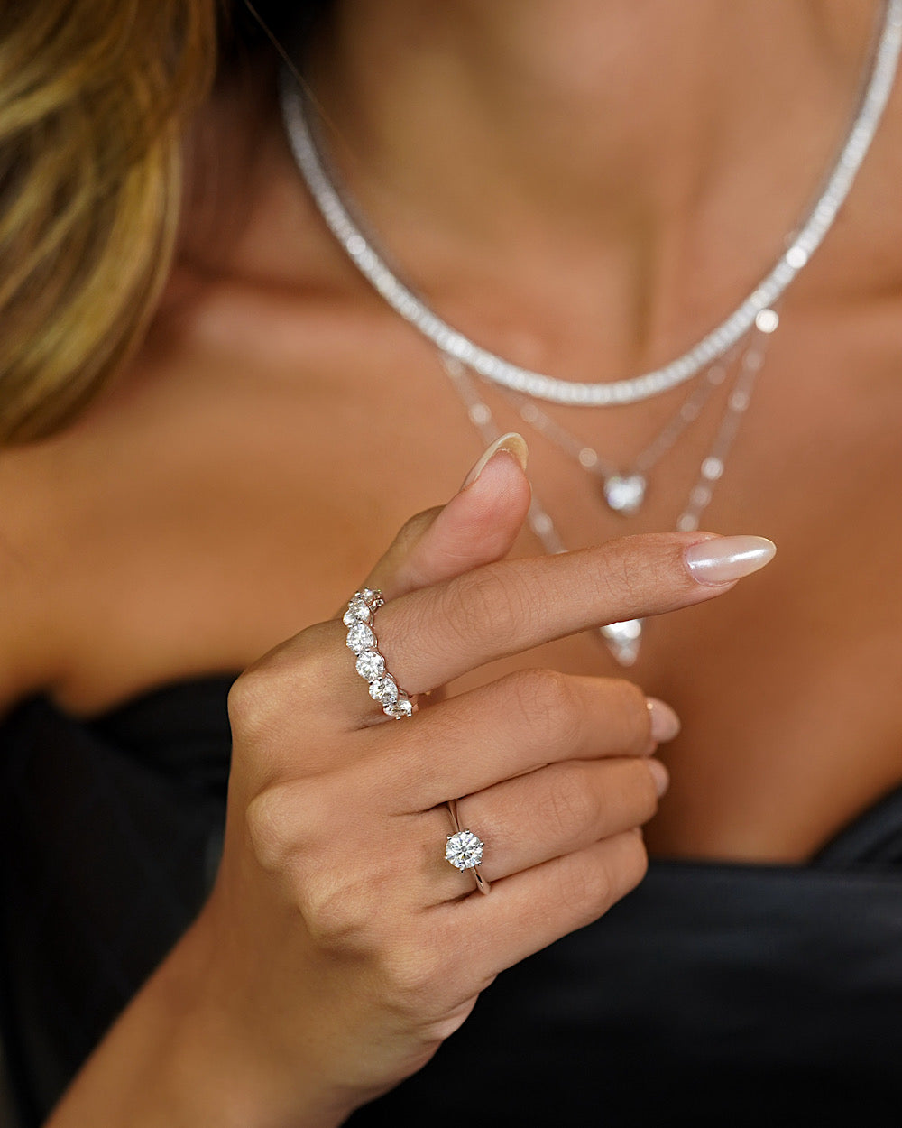 Meia Aliança Eternity Moissanite 50 Pontos Luxo