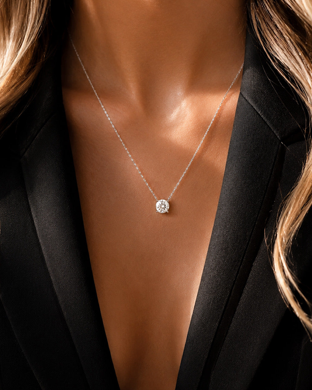 Colar Ponto de Luz Moissanite Portuguese Cut 2ct
