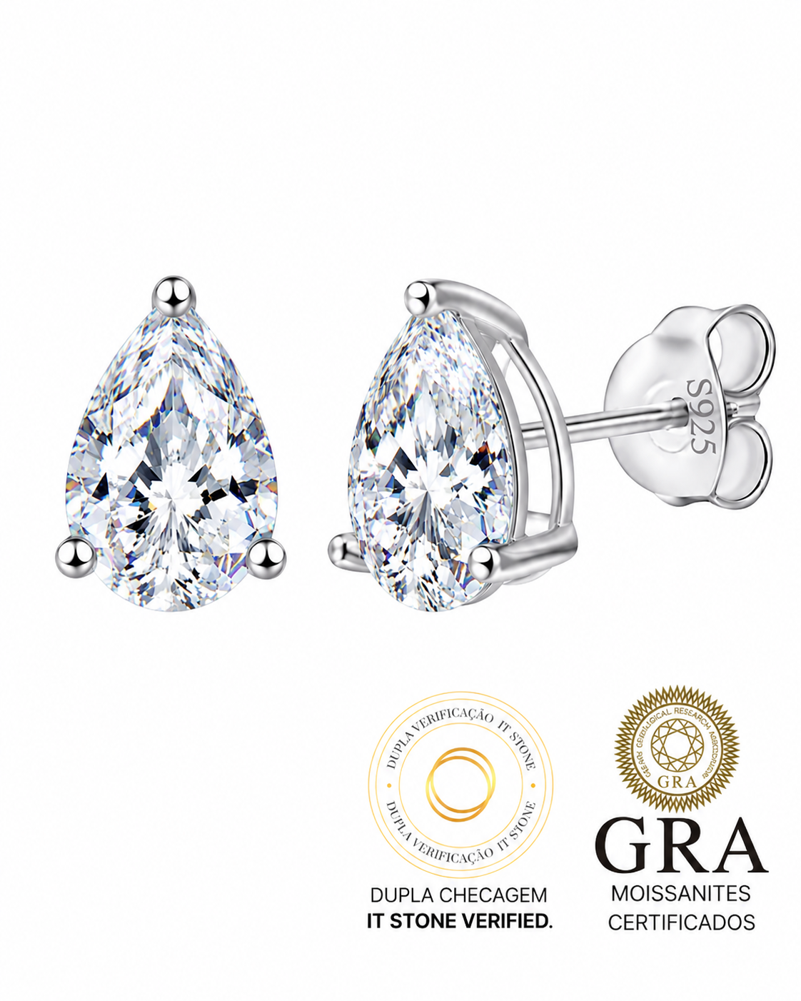 Brinco Pear Cut Moissanite 1.8 Ct