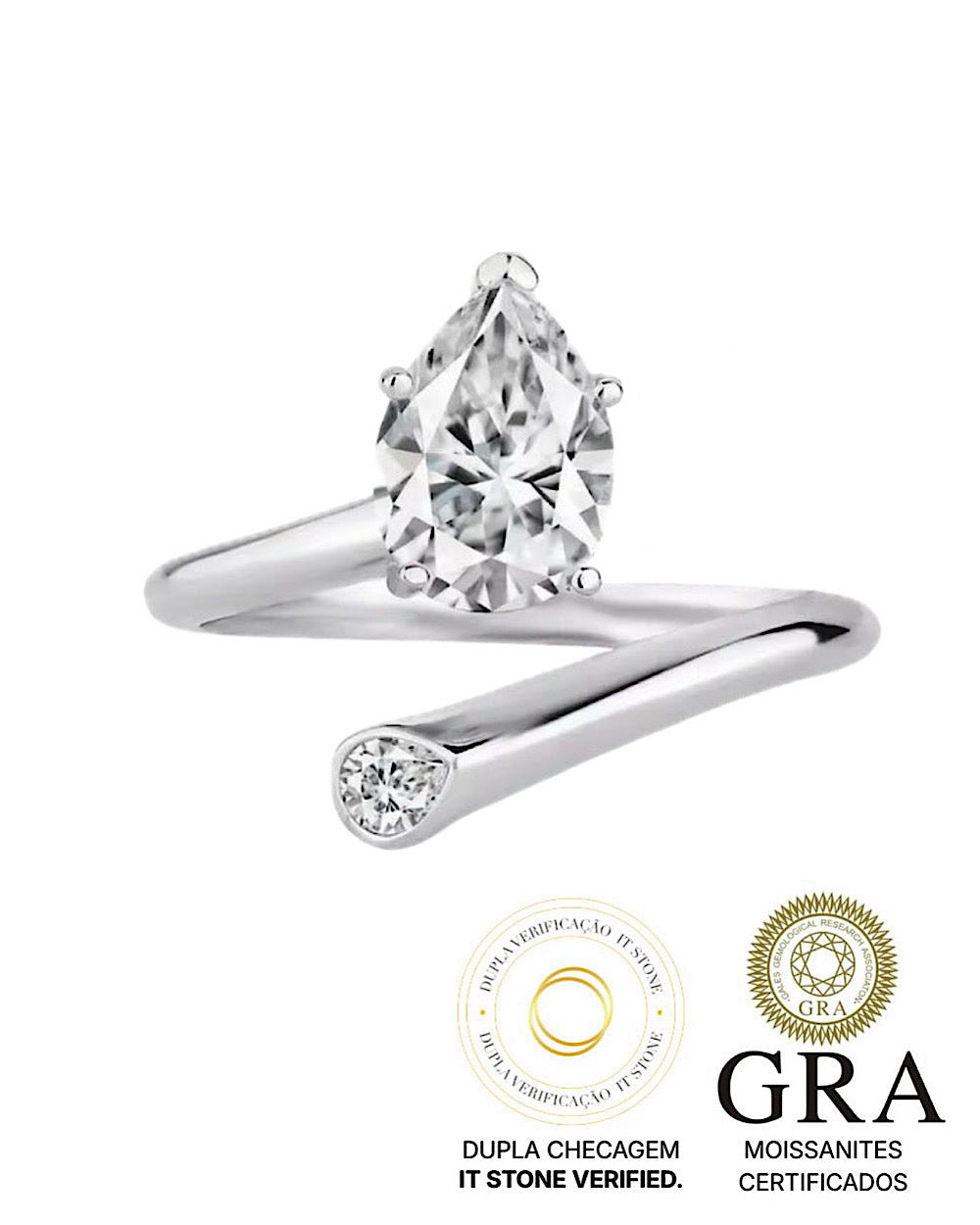 Anel Moissanite Pear Cut Regulável