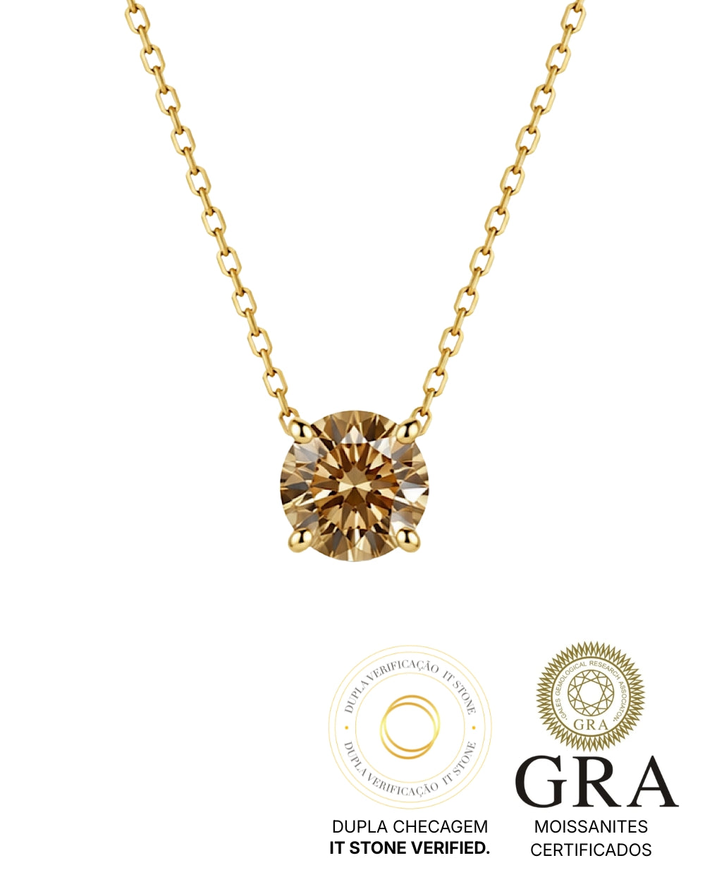 Colar Ponto de Luz Moissanite Champanhe 2ct