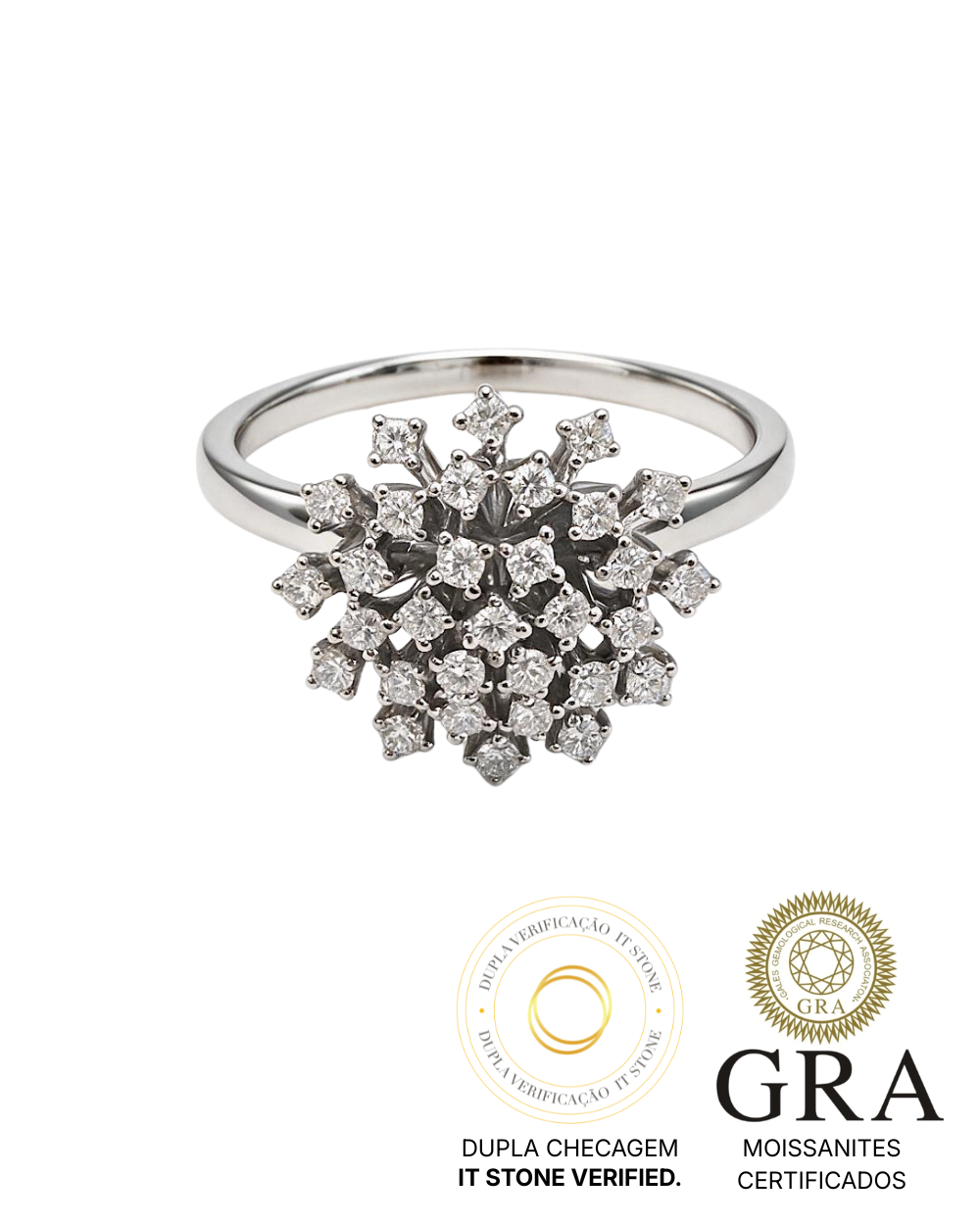 Anel Chuveiro Moissanite Luxo