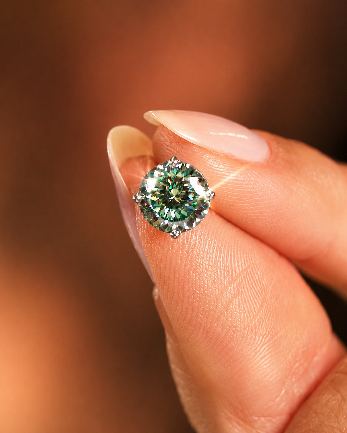 Brinco Solitário Moissanite Portuguese Cut Ciano Deep Vivid 2ct