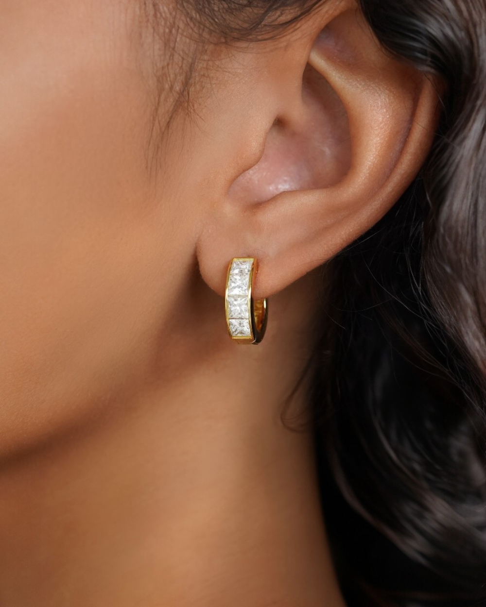 Brinco Argola Princess Moissanite Gold