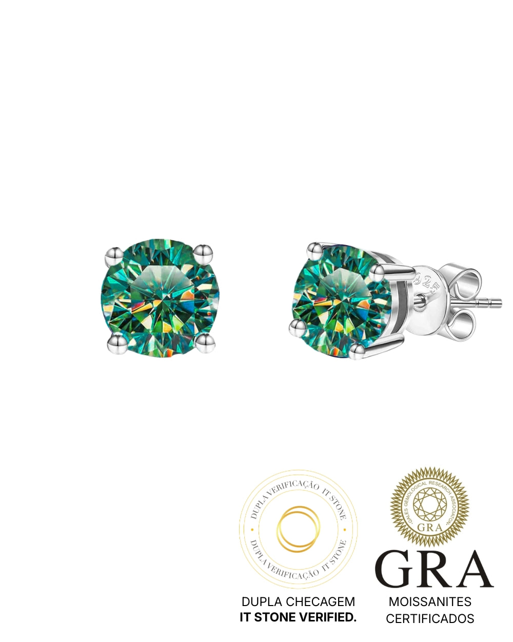 Brinco Solitário Clássico Moissanite Ciano Deep Vivid 0.5ct