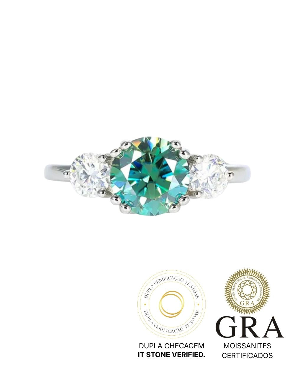 Anel 3 Pedras Jasmine Moissanite Light Soft 2ct