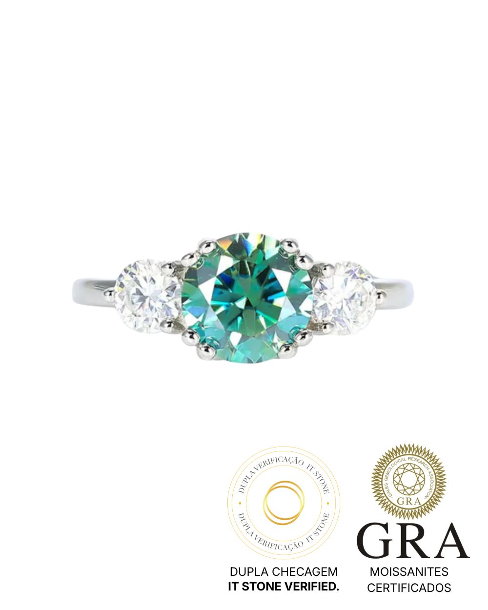 Anel 3 Pedras Jasmine Moissanite Light Soft 2ct