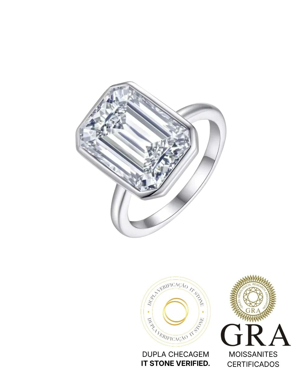 Anel Emerald Cut Moissanite 10ct