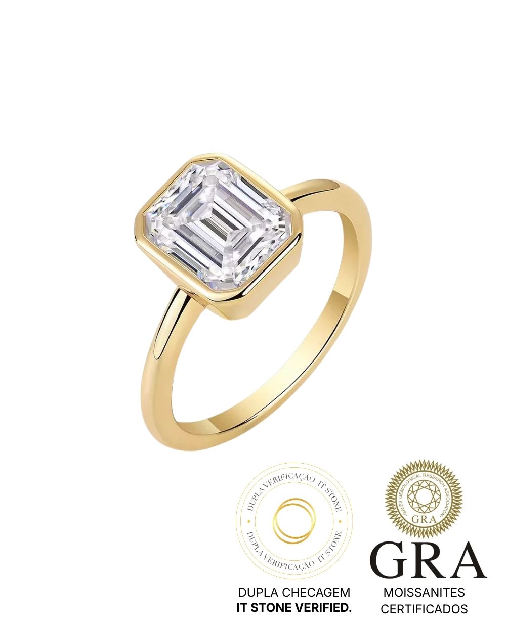 Anel Emerald Cut Moissanite 3ct Gold