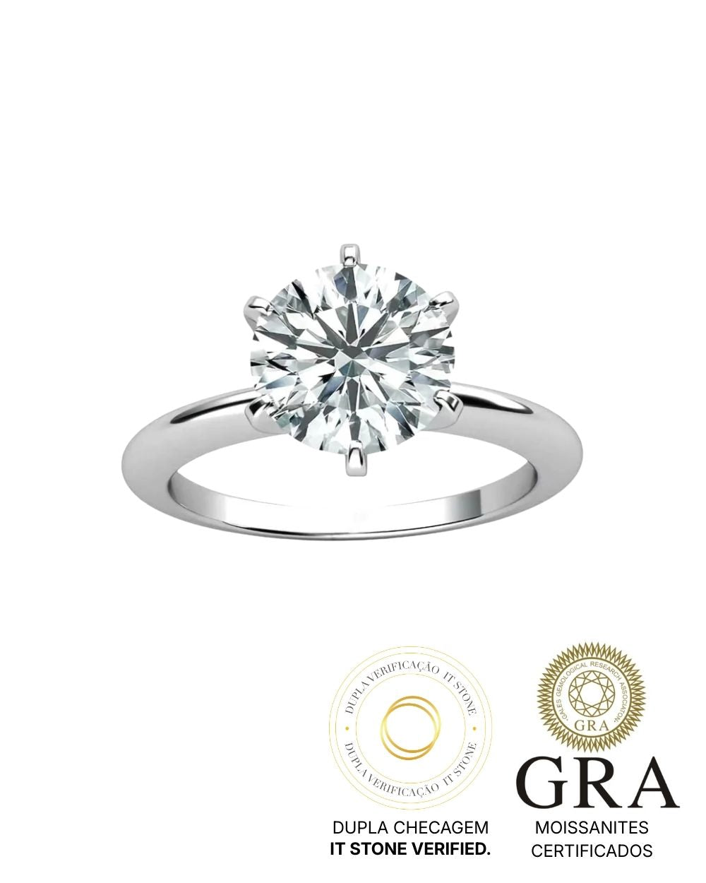 Anel Solitário Clássico Moissanite 3ct