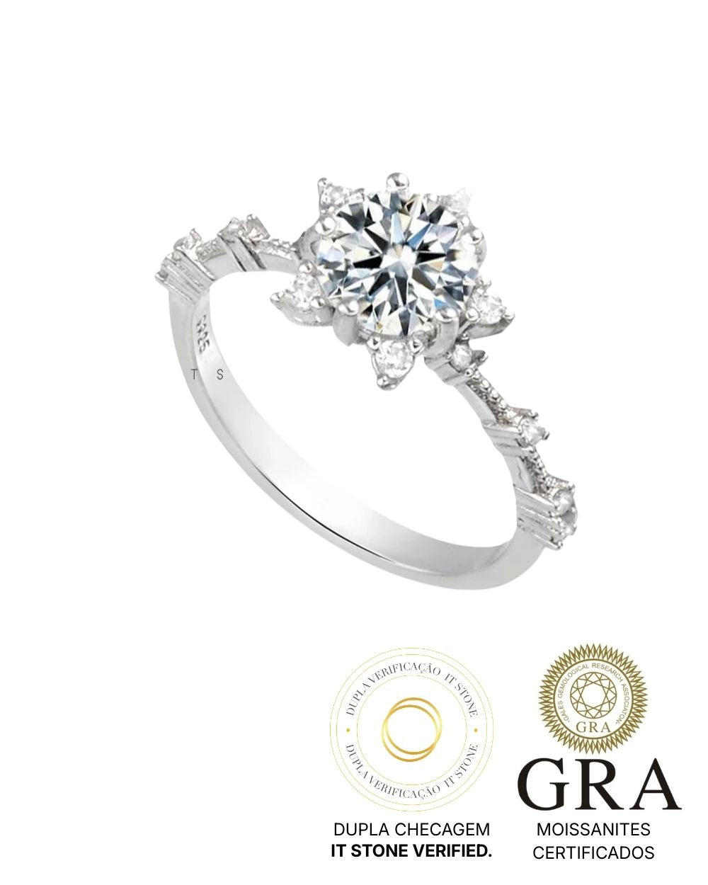 Anel Solitário Hillary Moissanite Luxury 1ct