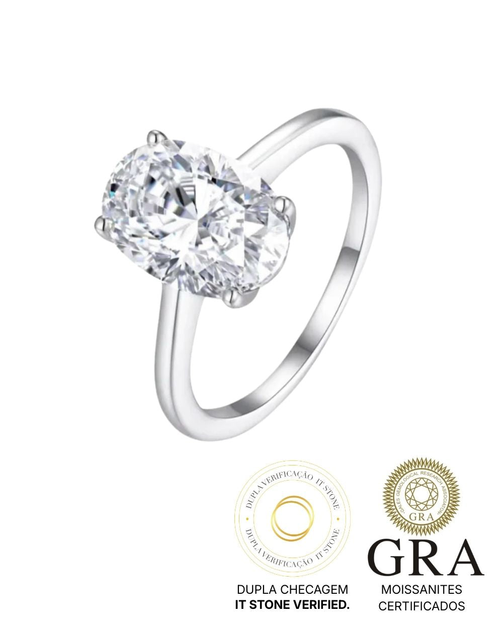 Anel Solitário Oval Moissanite Hailey 4.5ct