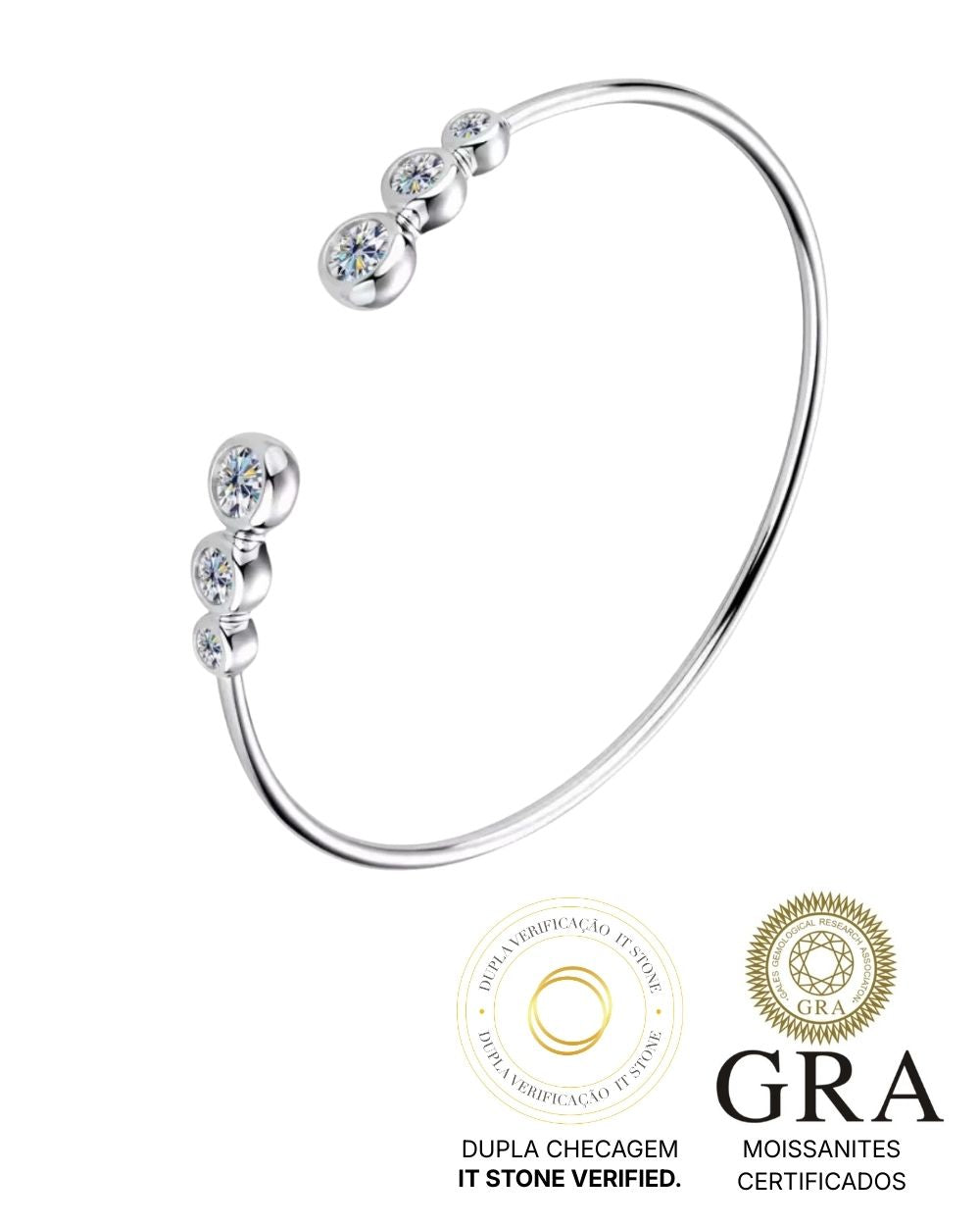 Bracelete Open Moissanites Cravação Inglesa