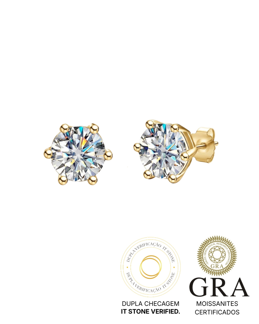 Brinco Solitário Moissanite Elegance 1ct Gold
