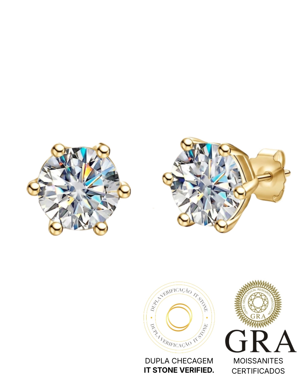 Brinco Solitário Moissanite Elegance 3ct Gold