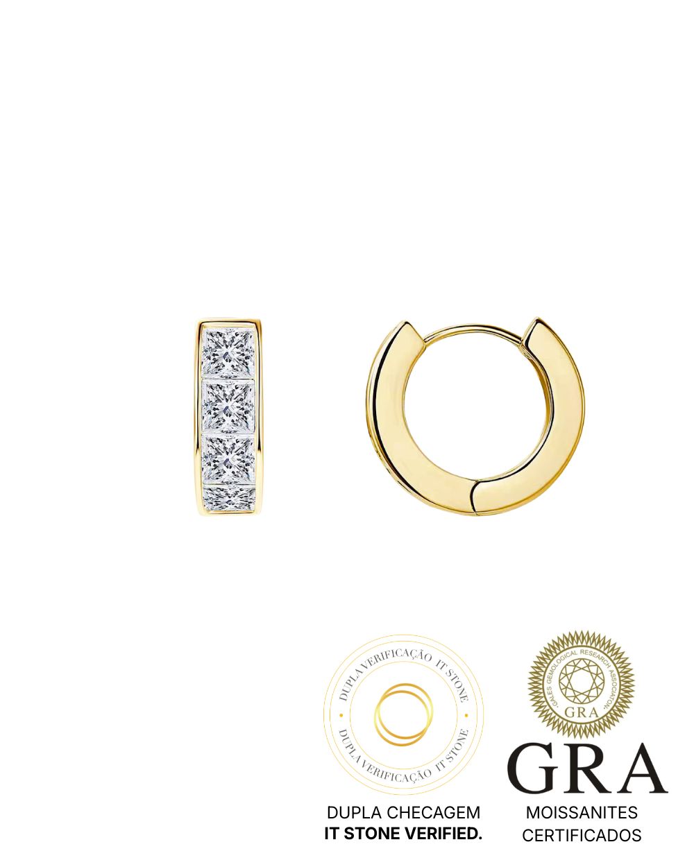 Brinco Argola Princess Moissanite Gold