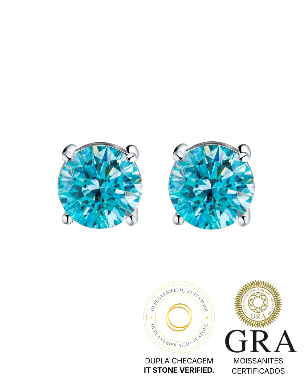 Brinco Solitário Clássico Moissanite Blue Sky 2ct