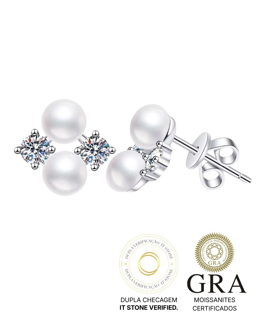 Brinco Double Pearl Moissanite