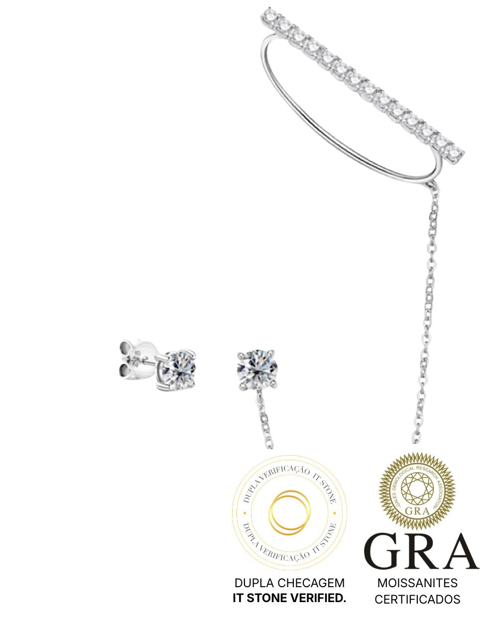 Brinco Moissanite Assimétrico com Piercing Falso