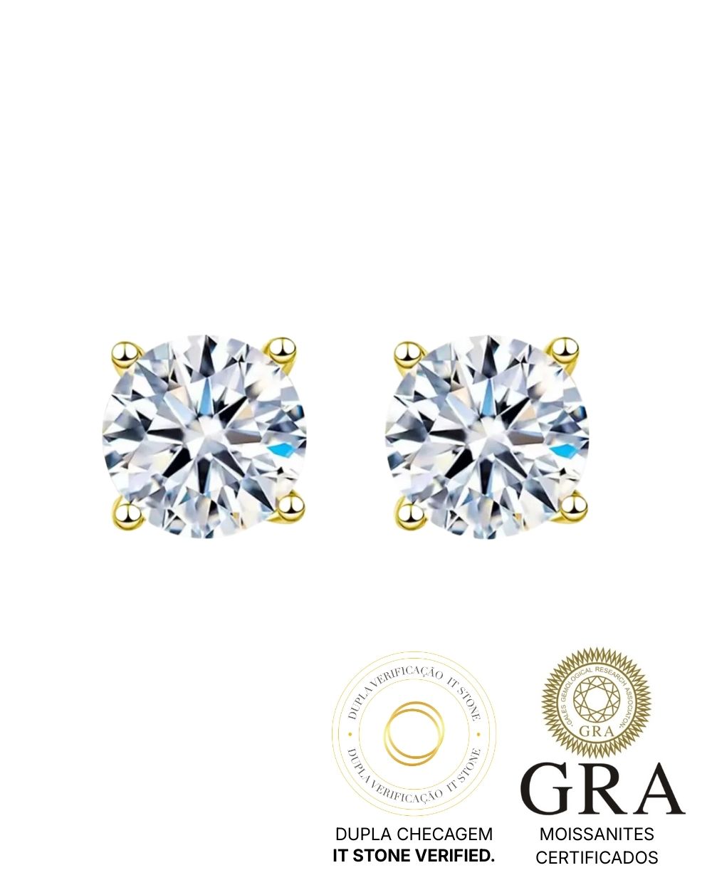 Brinco Solitário Clássico Moissanite Luxo Gold 2ct