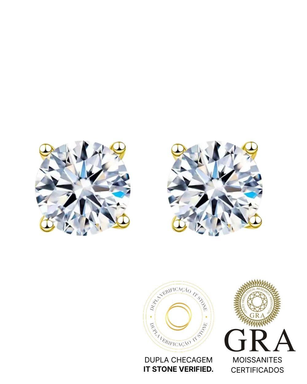 Brinco Solitário Clássico Moissanite Luxo Gold 3ct