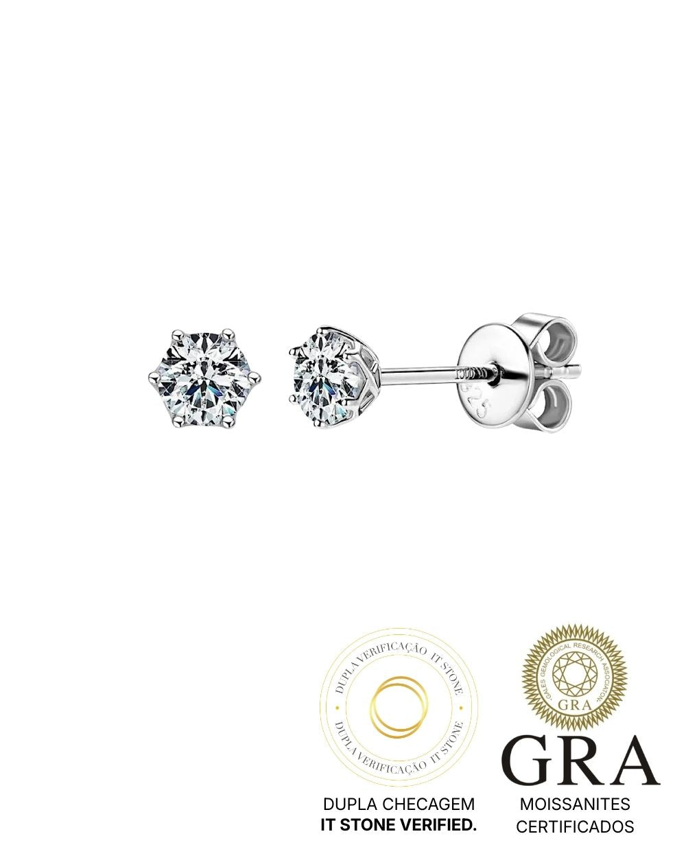 Brinco Solitário Luxury Moissanite 0.1ct