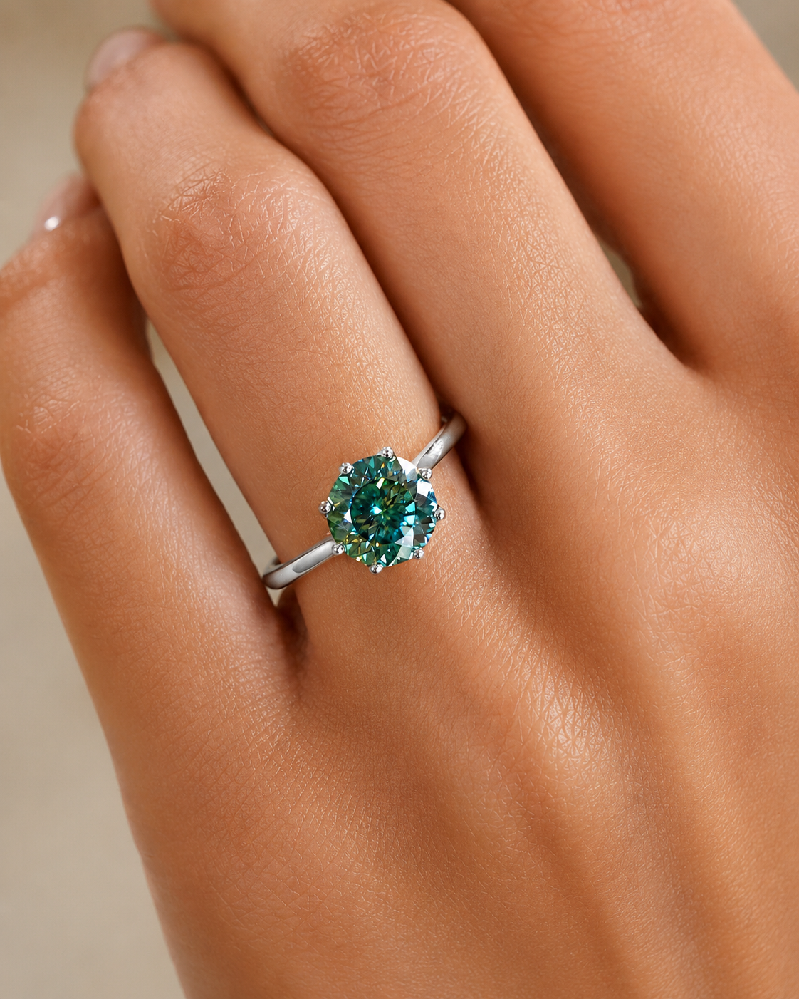 Anel Solitário Moissanite Ciano Corte Português Light Soft 2ct