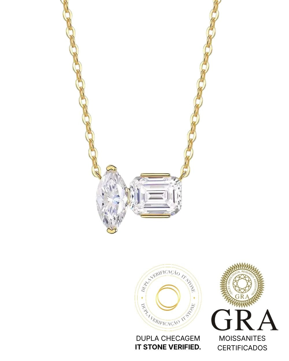 Colar Toi et Moi Moissanite Luxo Gold