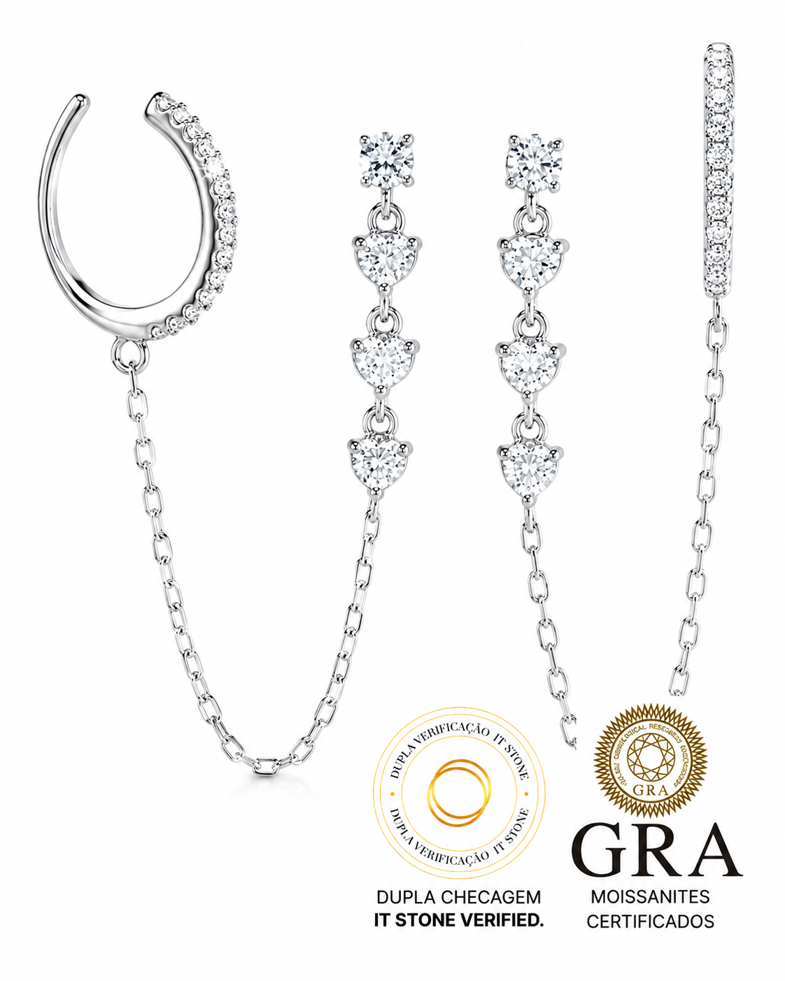Brinco Com Piercing Falso Eve Moissanite