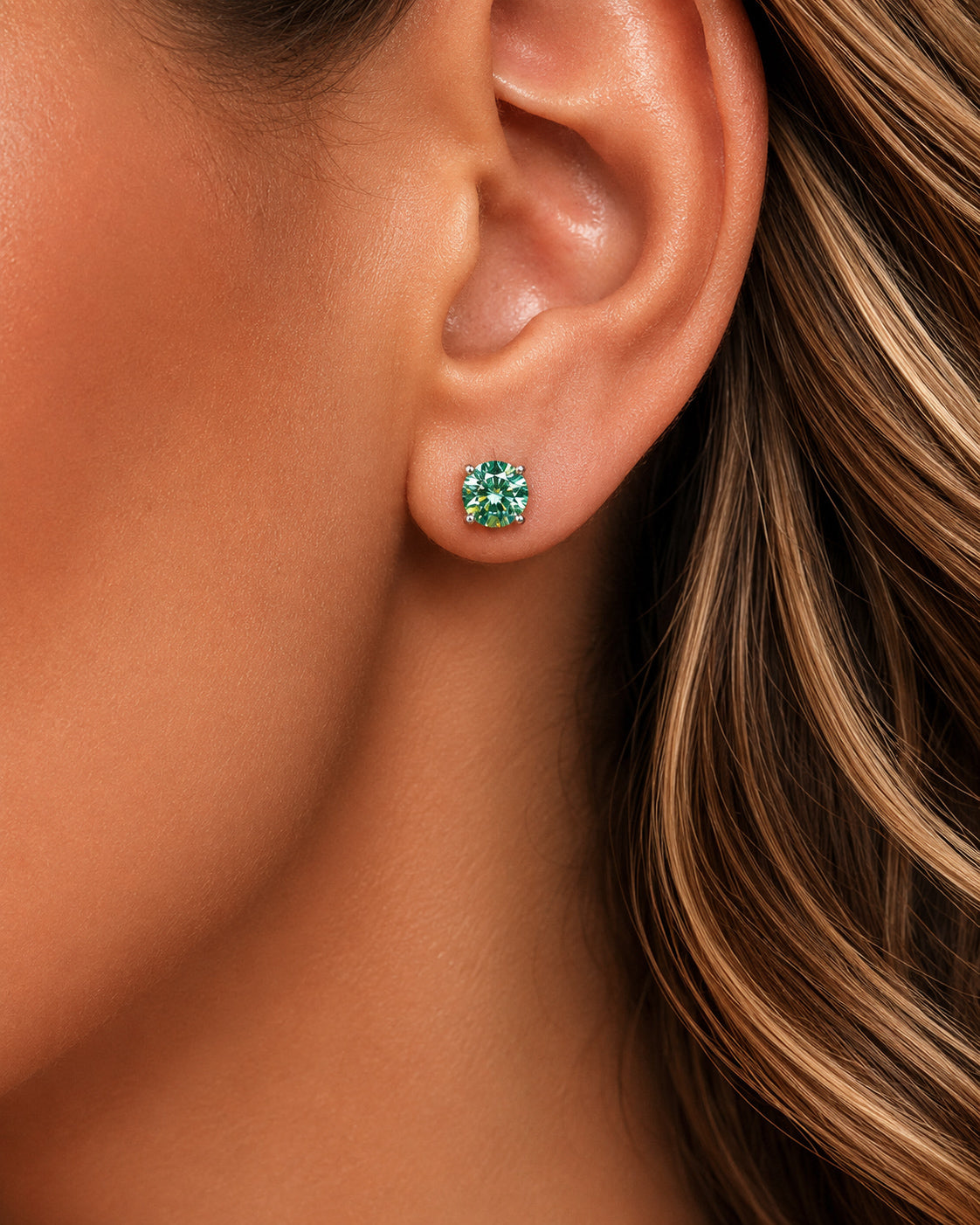 Brinco Solitário Clássico Moissanite Ciano Deep Vivid 1ct