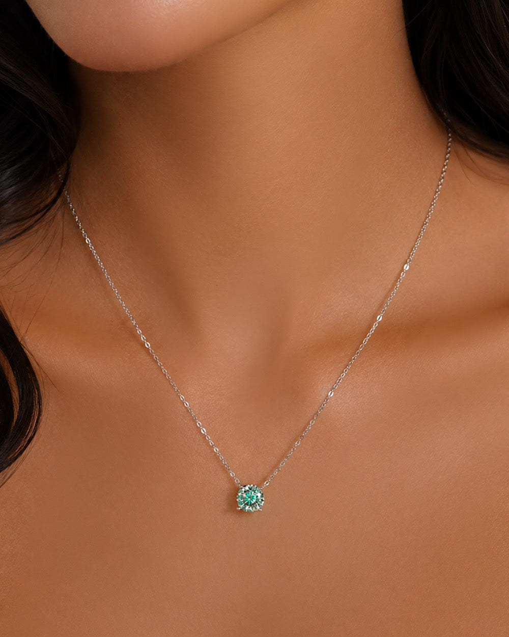 Colar Ponto de Luz Moissanite Portuguese Cut Ciano Deep Vivid 2ct