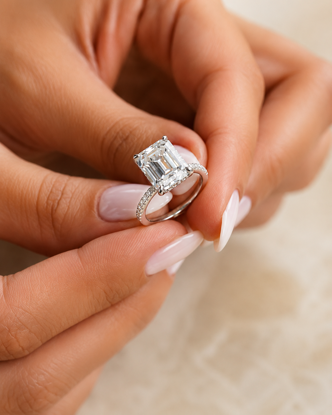 Anel Queen Moissanite Emerald Cut 5ct