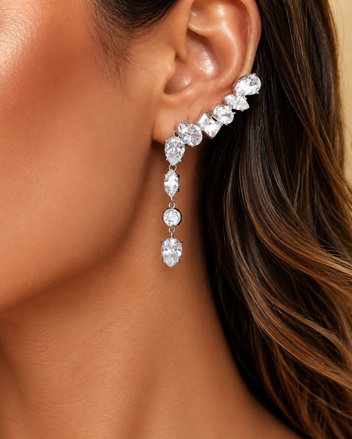 Ear Cuff Multi Lapidação Dangle Crystal