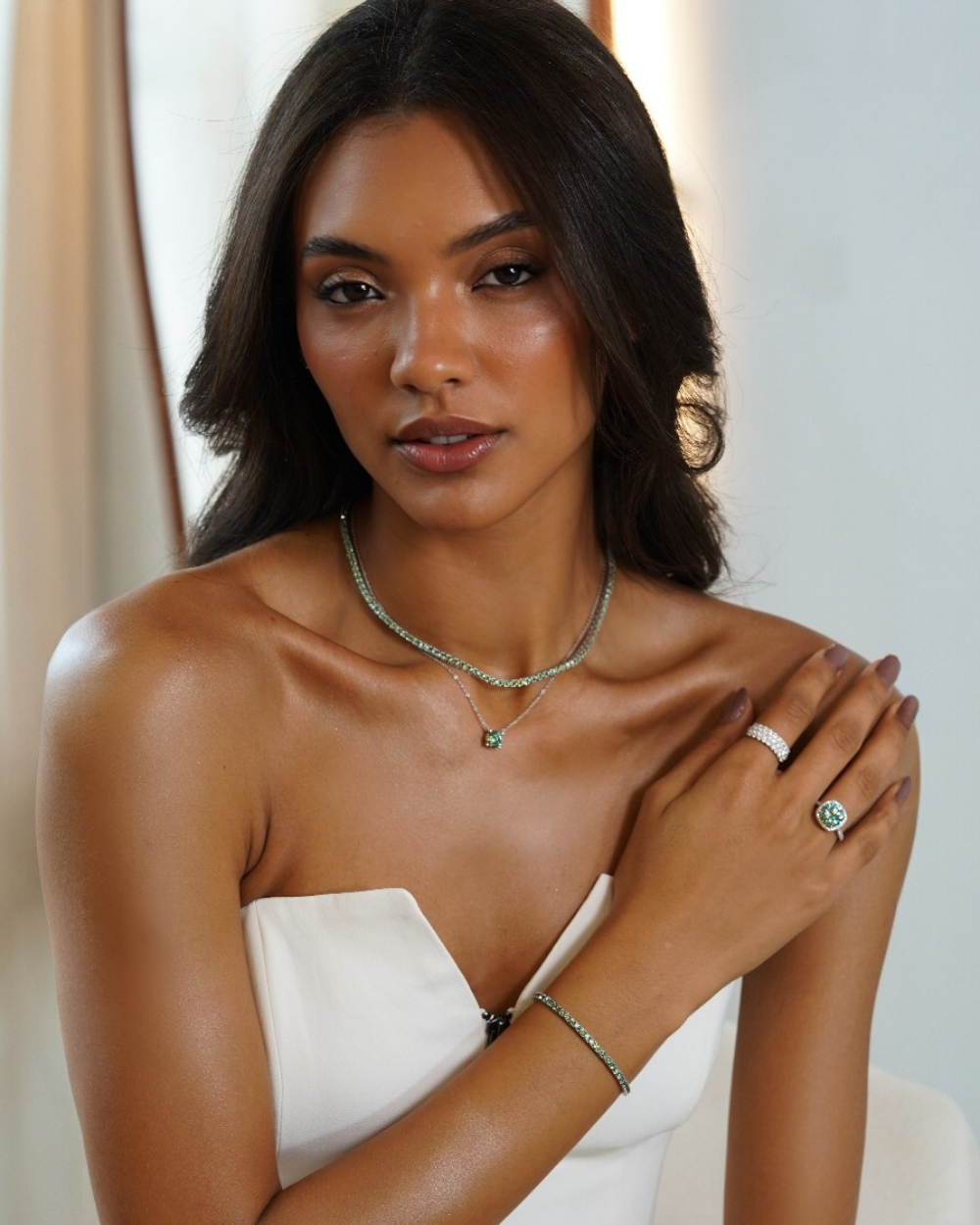 Colar Ponto de Luz Moissanite Portuguese Cut Ciano Deep Vivid 2ct