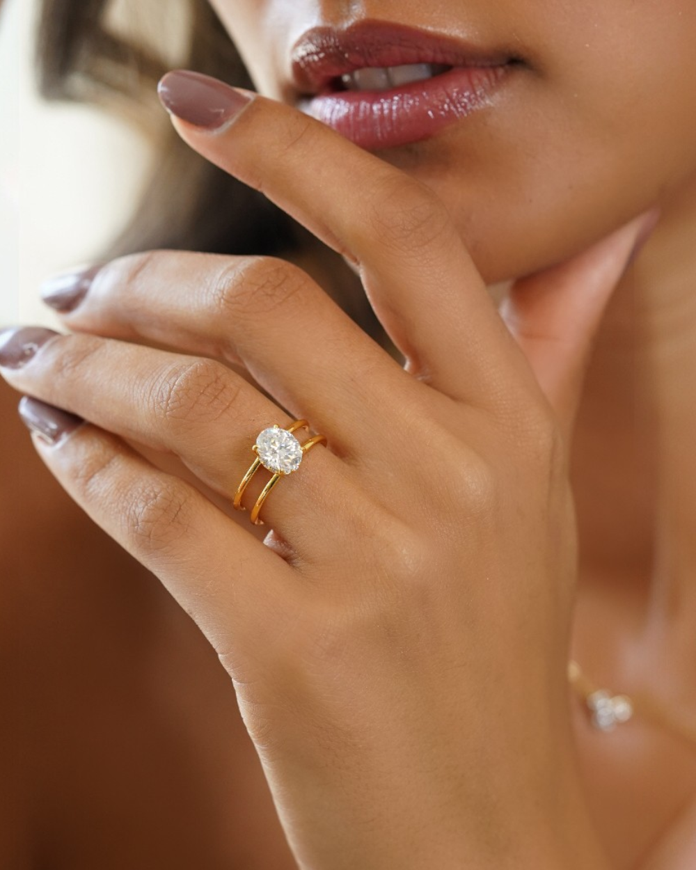 Anel Lyann Oval Gold 2ct Moissanite