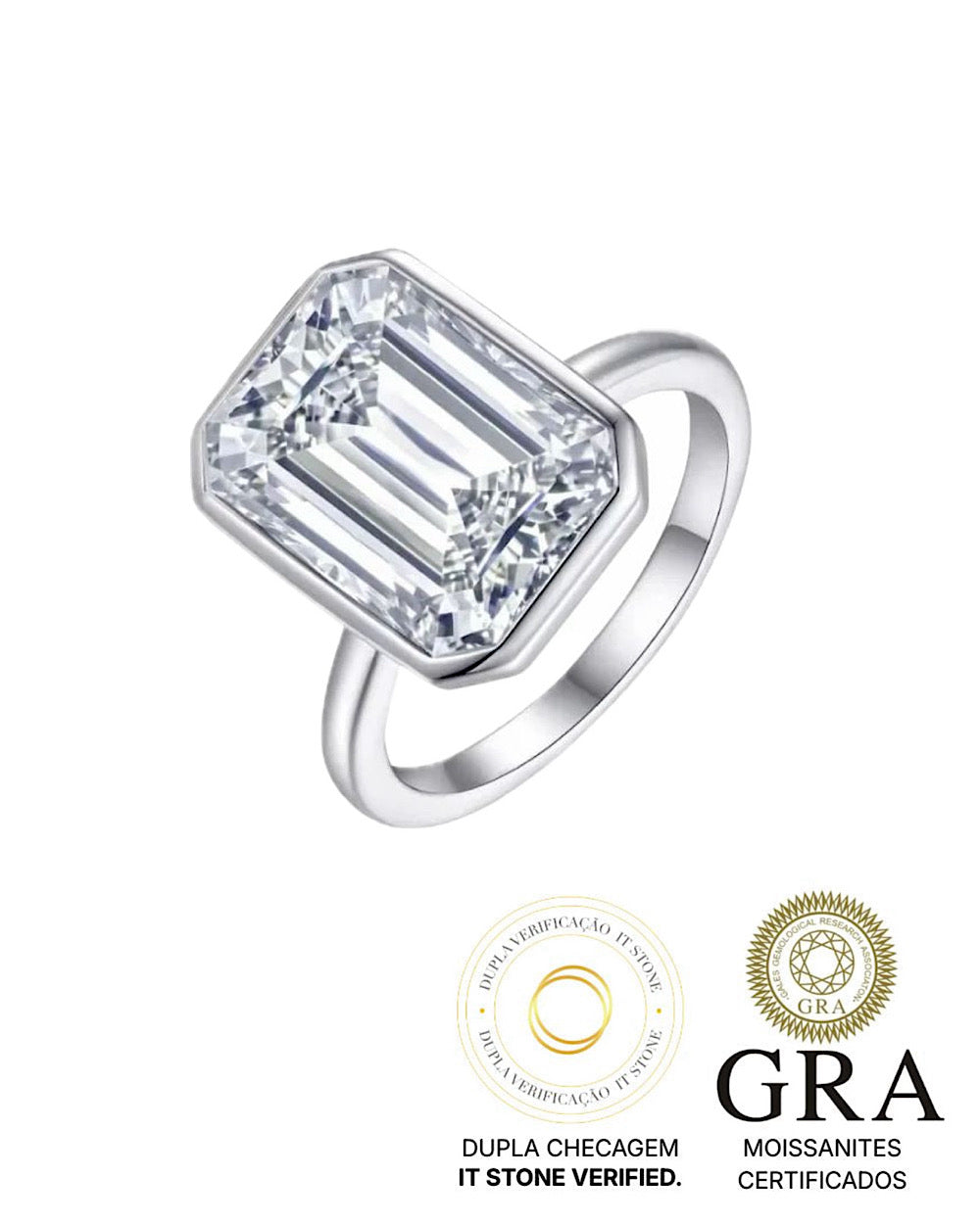 Anel Emerald Cut Moissanite 10ct