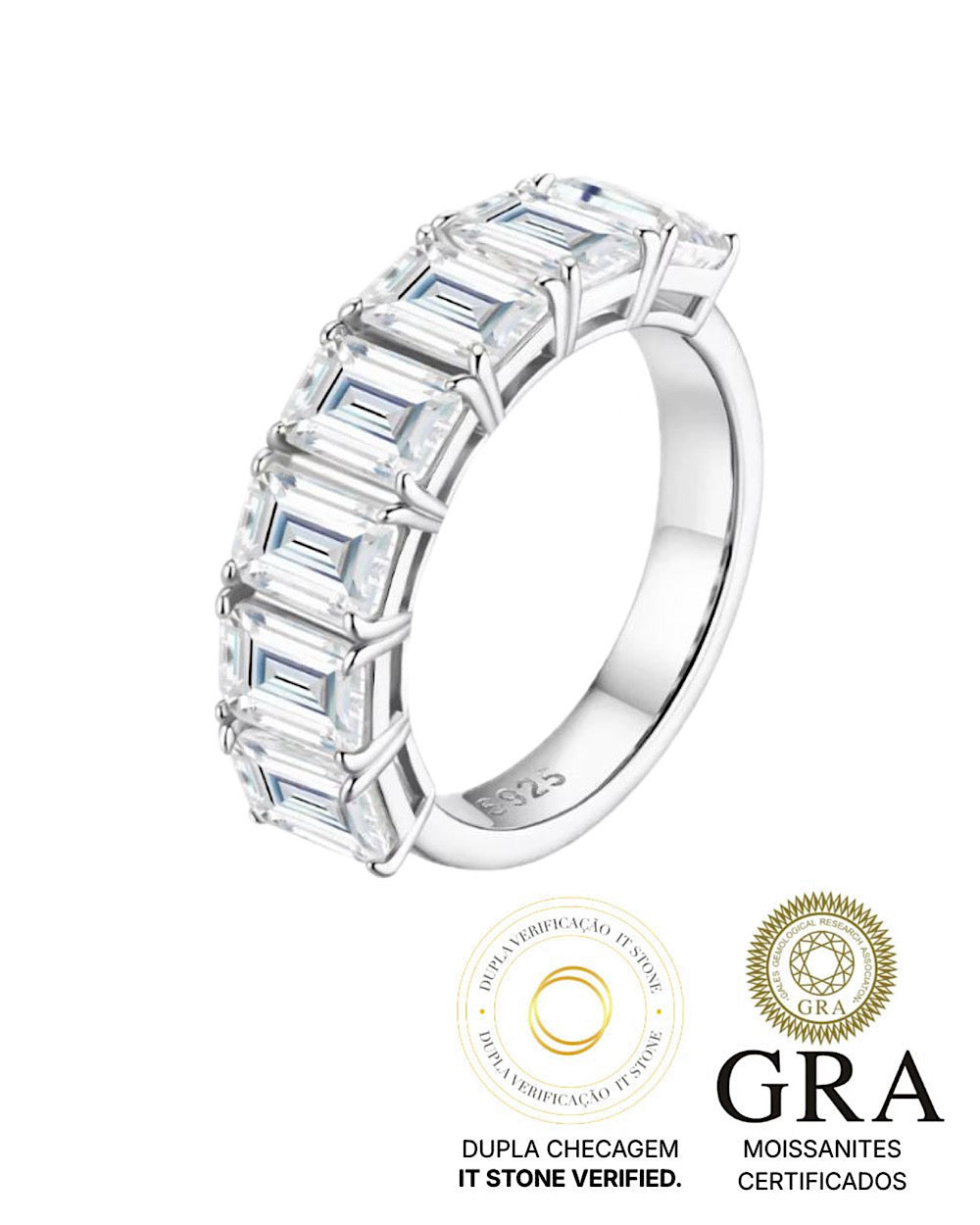 Meia Aliança Baguetes Moissanite Luxo