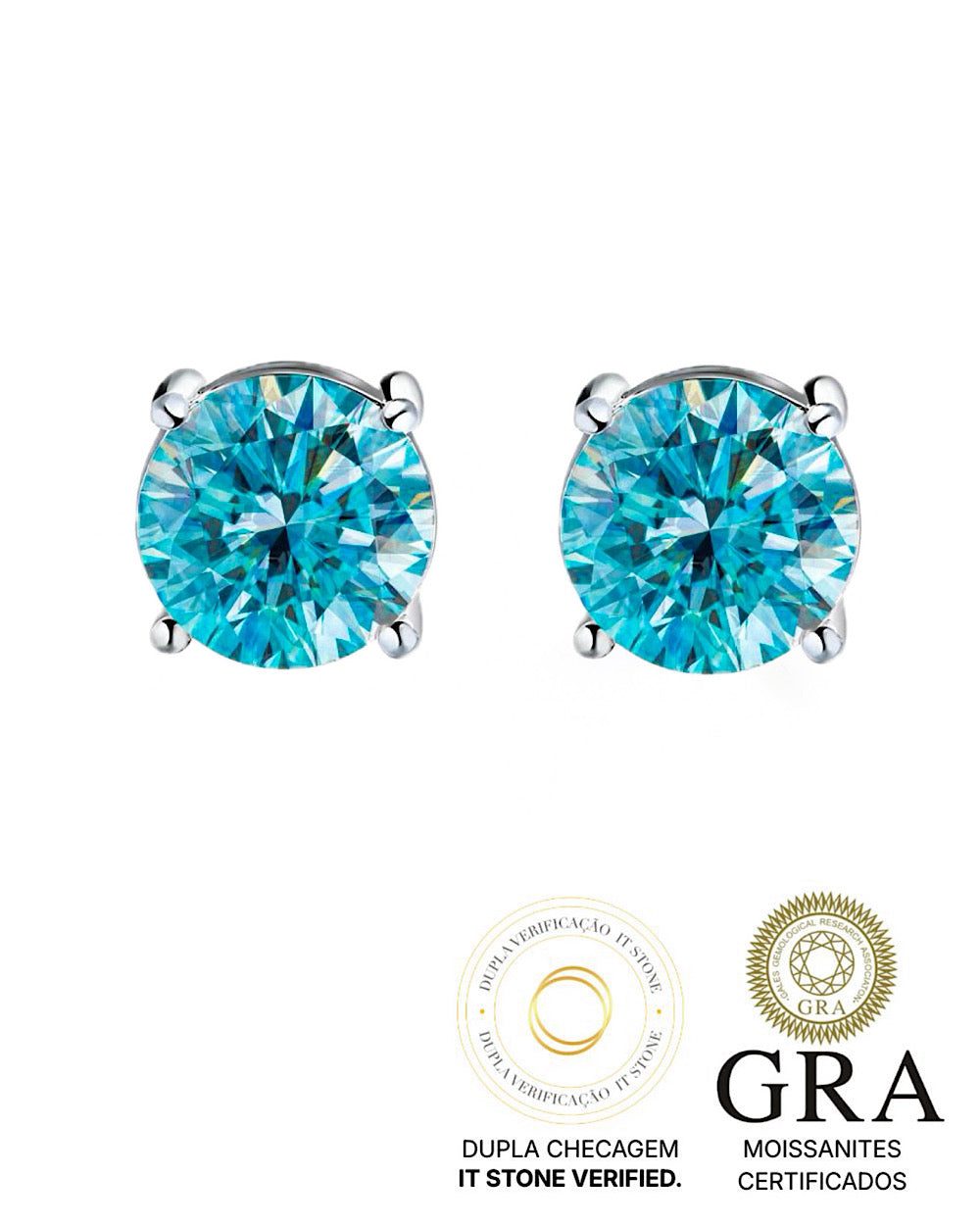 Brinco Solitário Clássico Moissanite Blue Sky 2ct