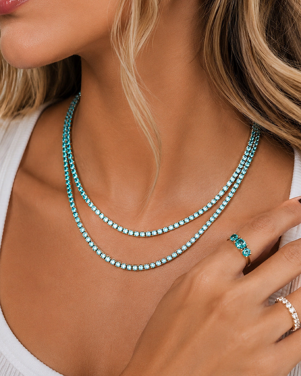Colar Riviera Blue Sky Moissanite Luxo 45 cm