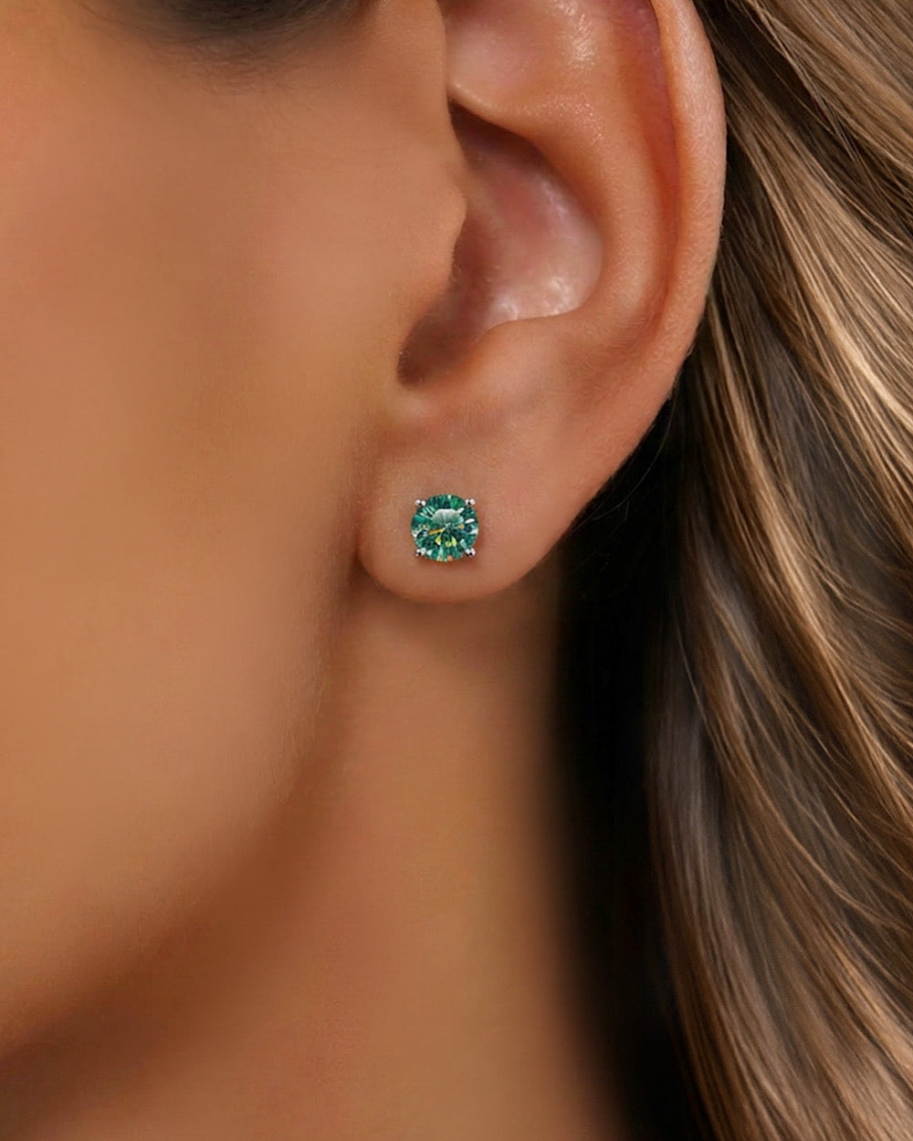 Brinco Solitário Clássico Moissanite Ciano Deep Vivid 1ct