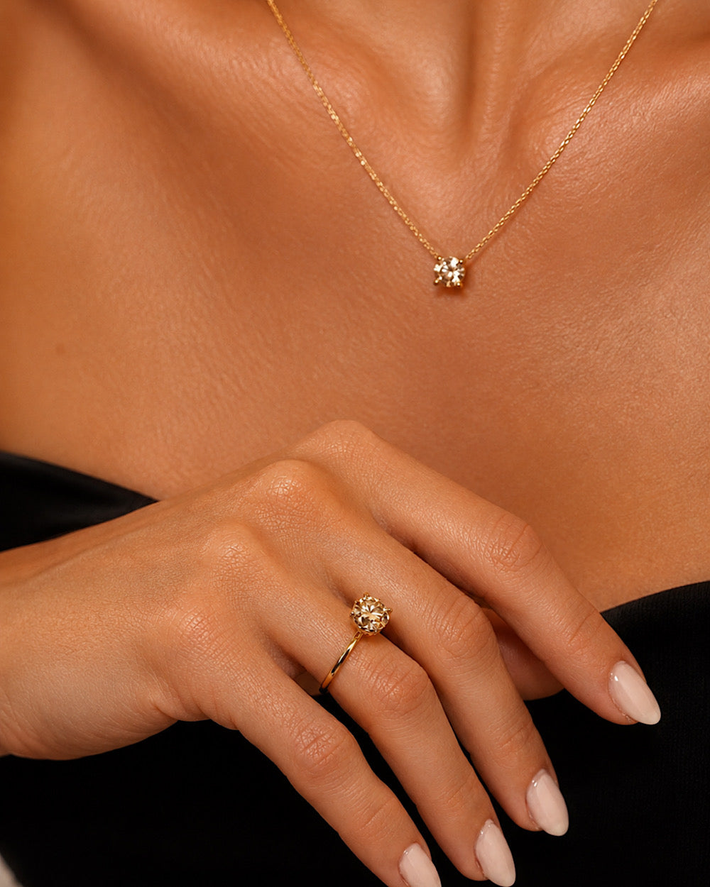 Anel Solitário Clássico Moissanite Champanhe 2ct