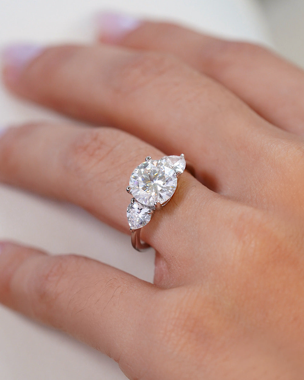 Anel 3 Pedras Moissanite Luxo