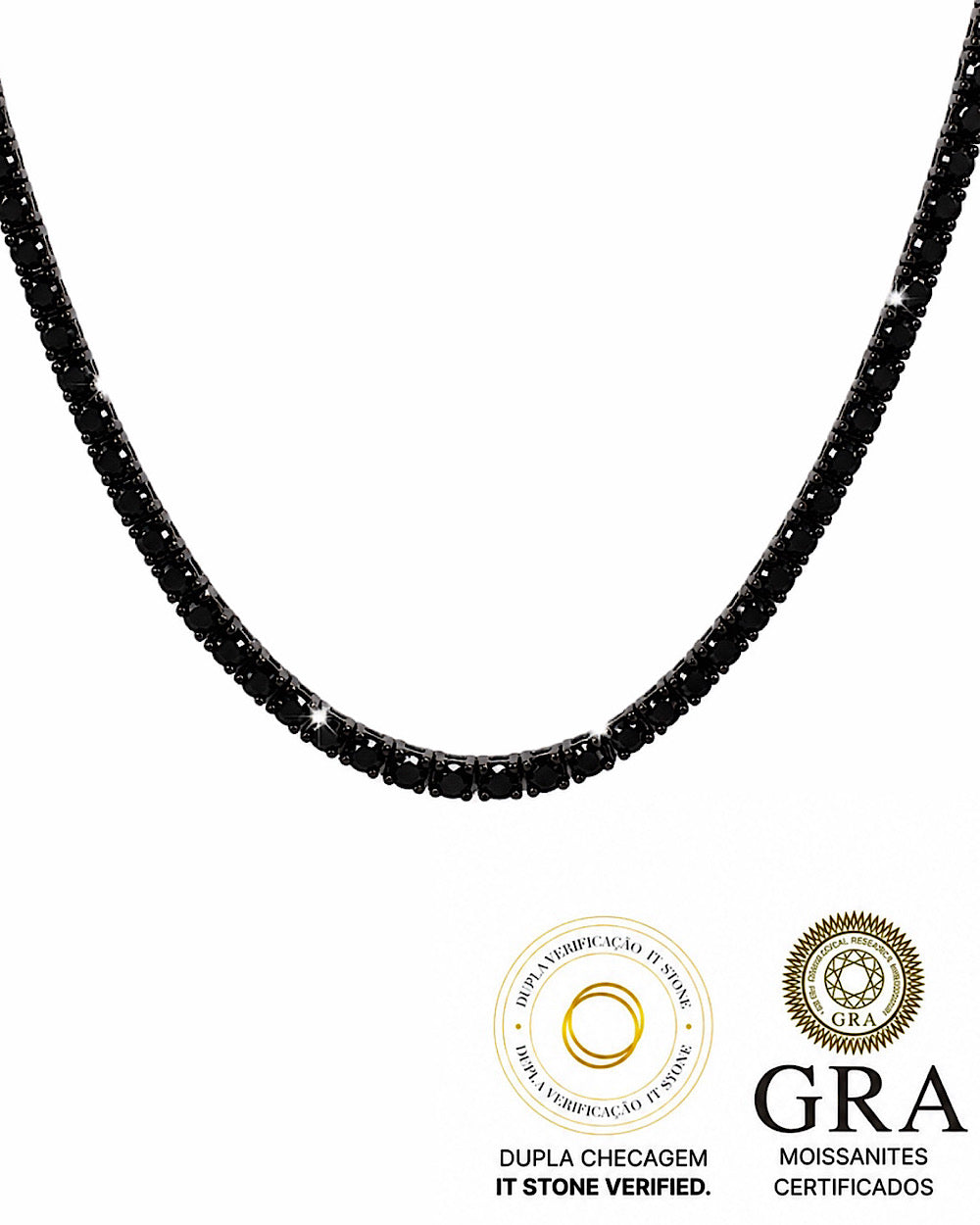 Colar Riviera Moissanite Negra Luxo 45cm