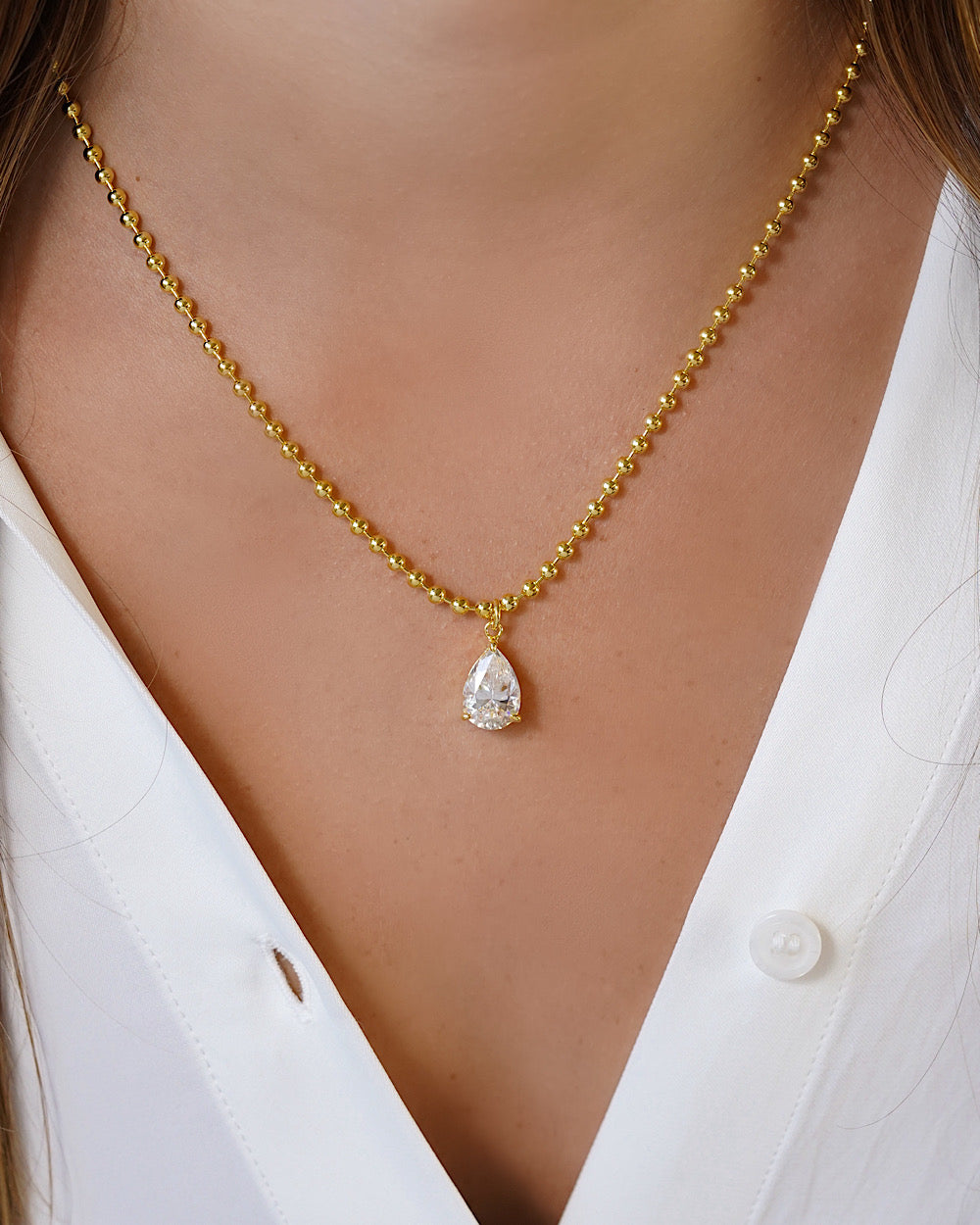 Colar Dots Pear Cut Moissanite 5Ct