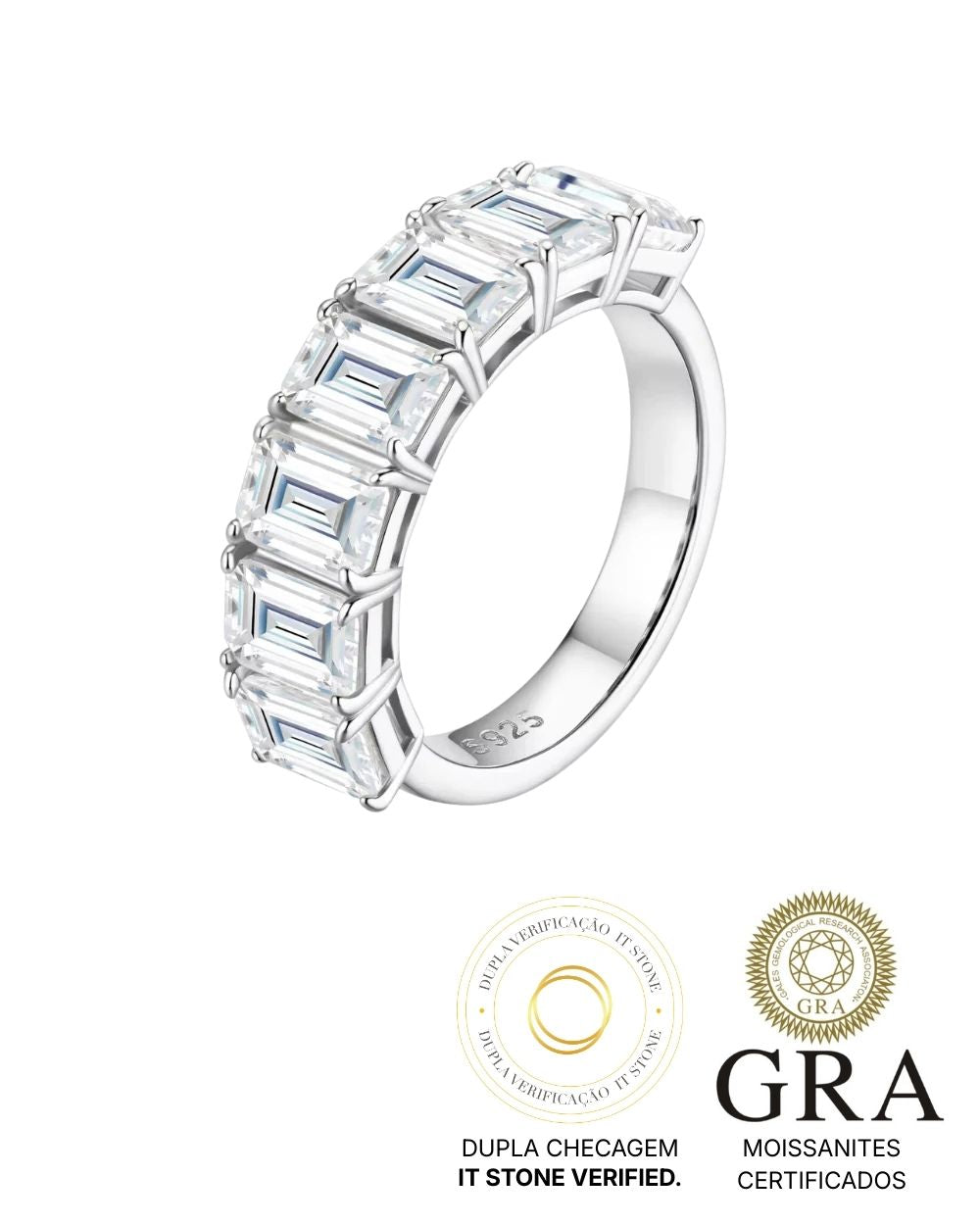 Meia Aliança Baguetes Moissanite Luxo