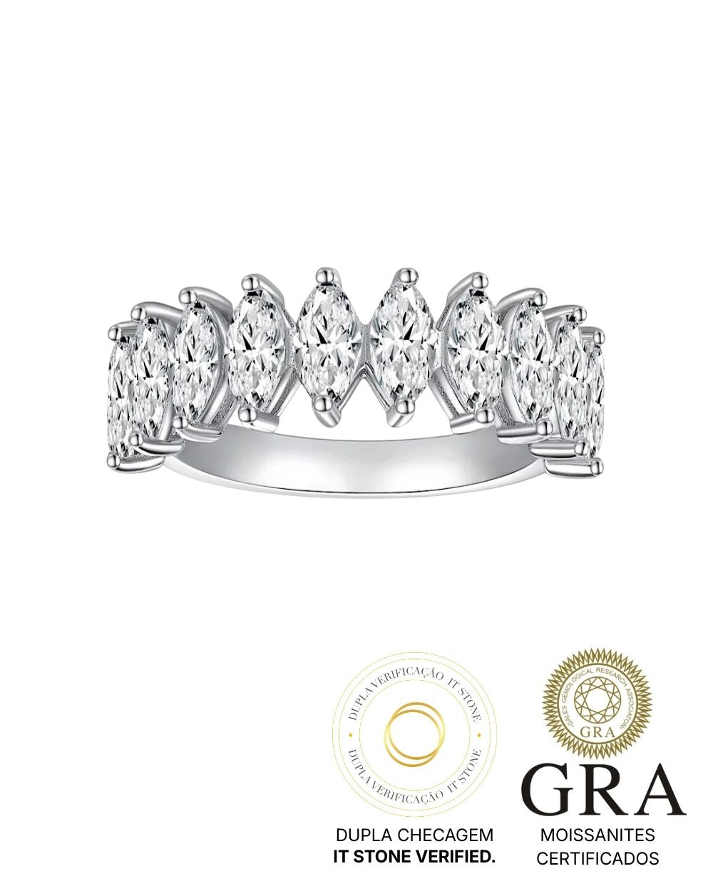 Meia Aliança Navetes Moissanite 30 Pontos