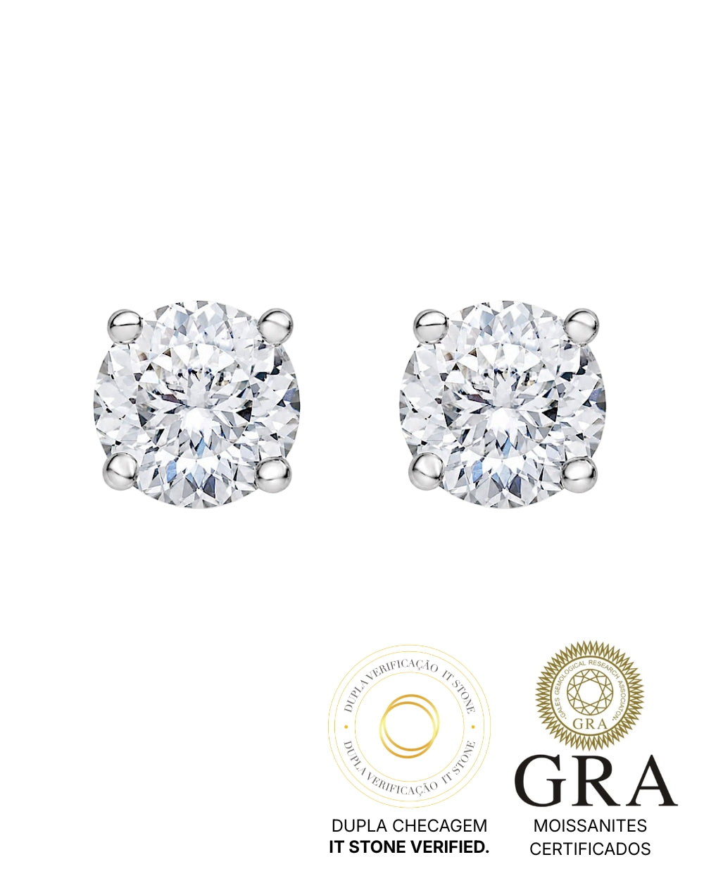 Brinco Solitário Moissanite Portuguese Cut 2ct